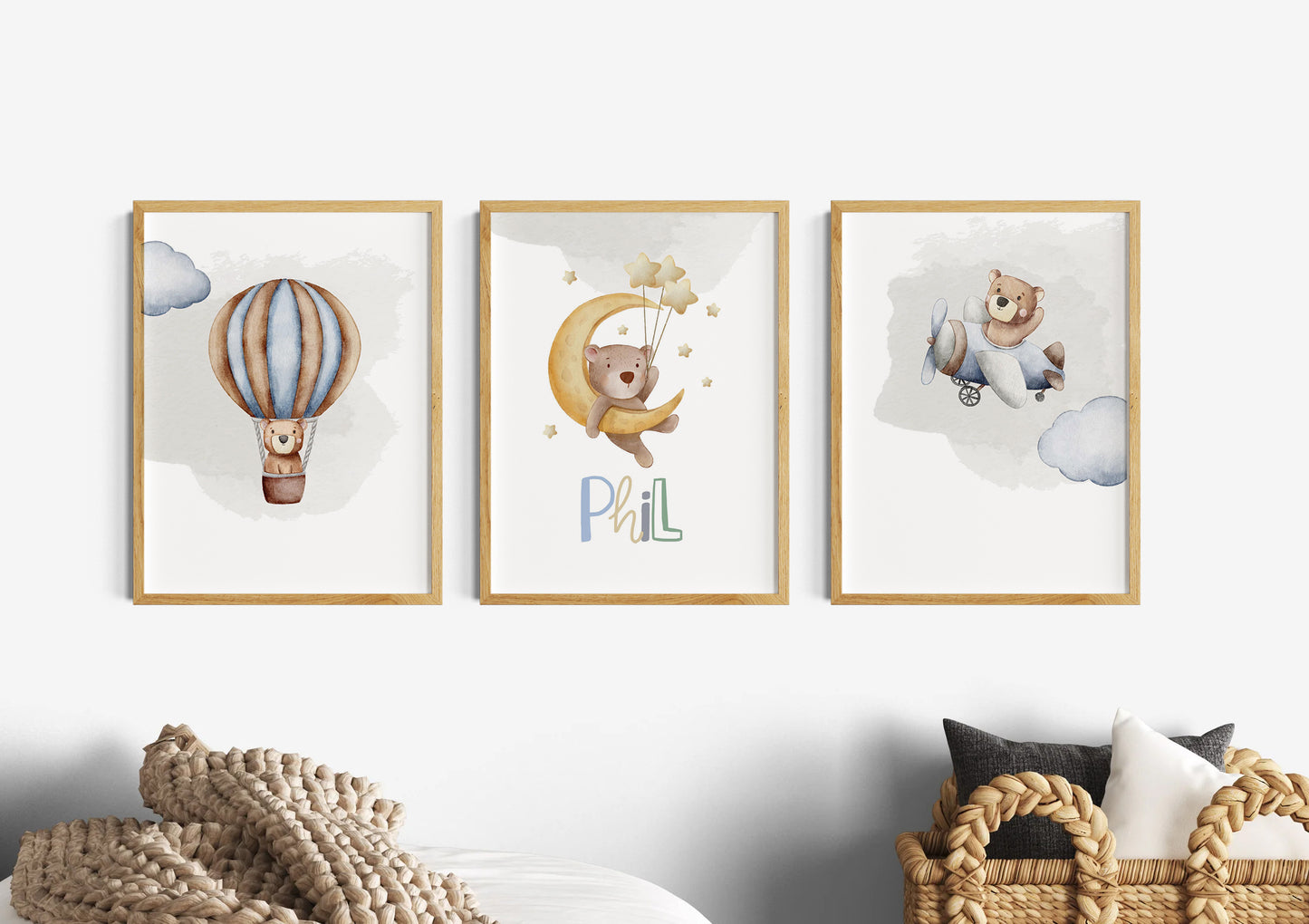 Bear Hot Air Balloon | Name Moon | Airplane | Set of 3