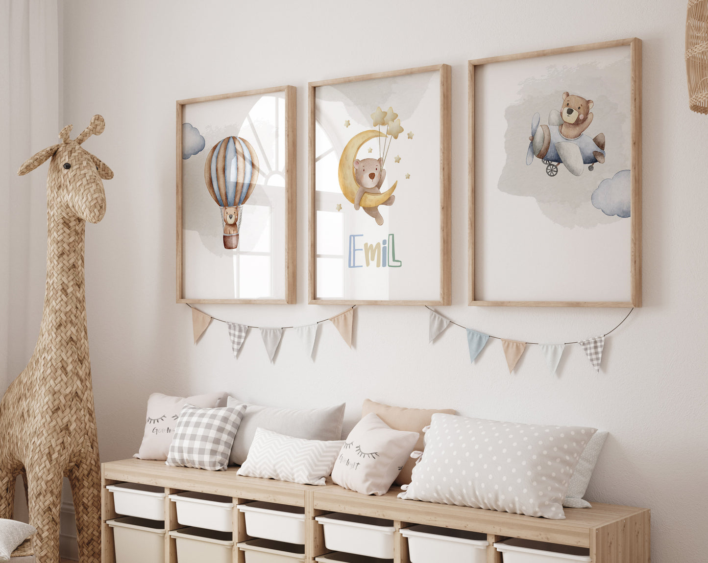 Bear Hot Air Balloon | Name Moon | Airplane | Set of 3