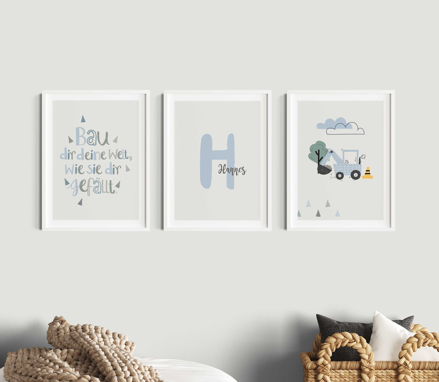 Children's saying | Name | Excavator | Set of 3, blue