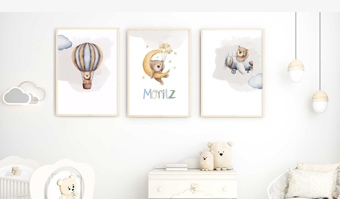 Bear Hot Air Balloon | Name Moon | Airplane | Set of 3