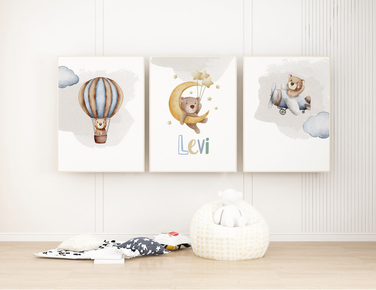 Bear Hot Air Balloon | Name Moon | Airplane | Set of 3