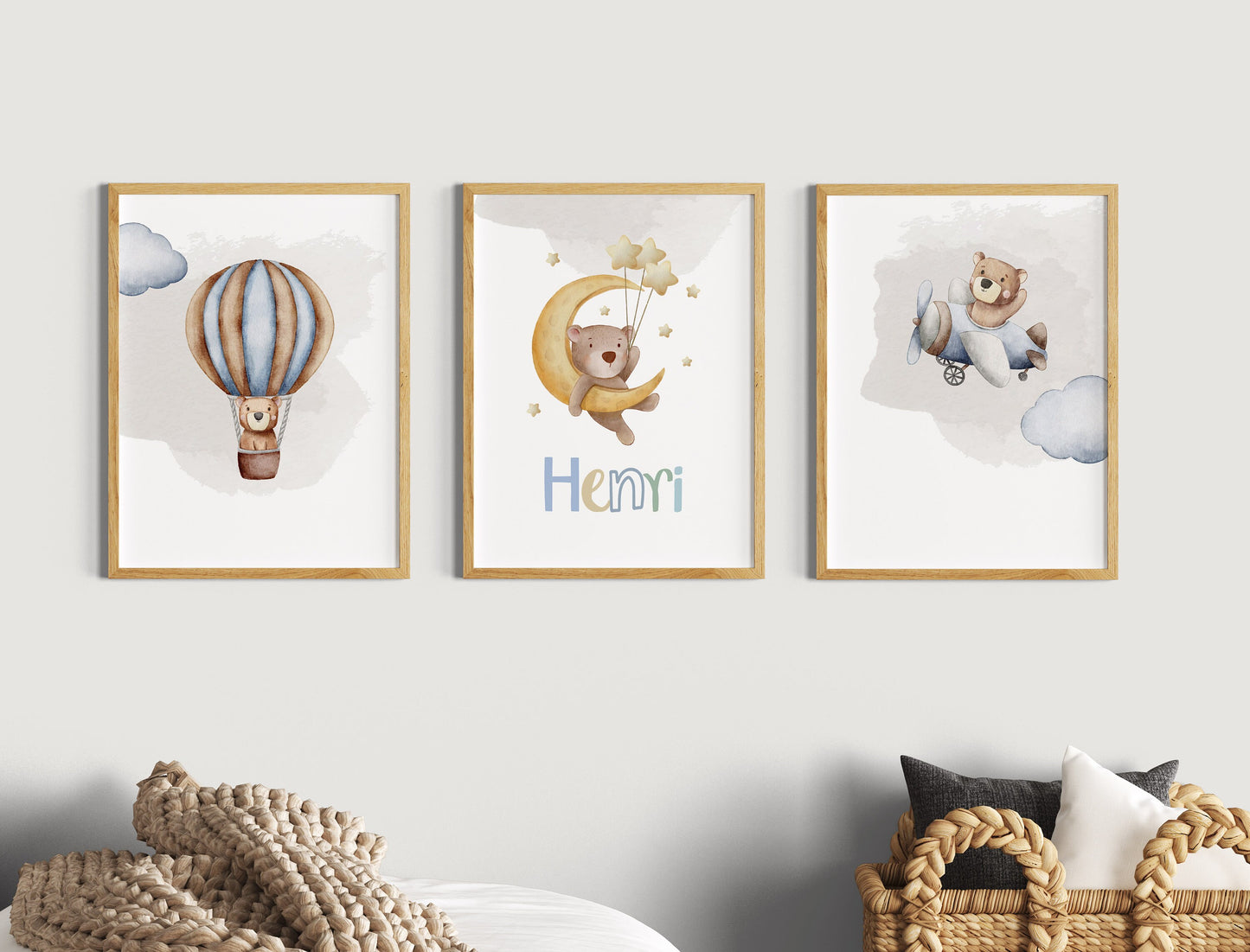 Bear Hot Air Balloon | Name Moon | Airplane | Set of 3