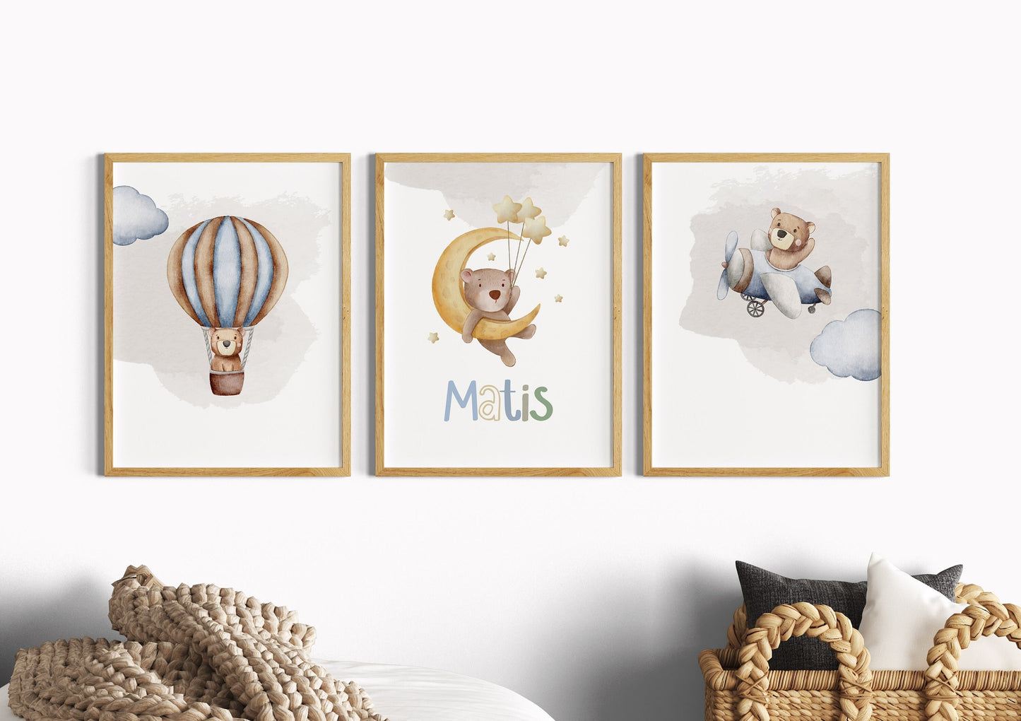 Bear Hot Air Balloon | Name Moon | Airplane | Set of 3