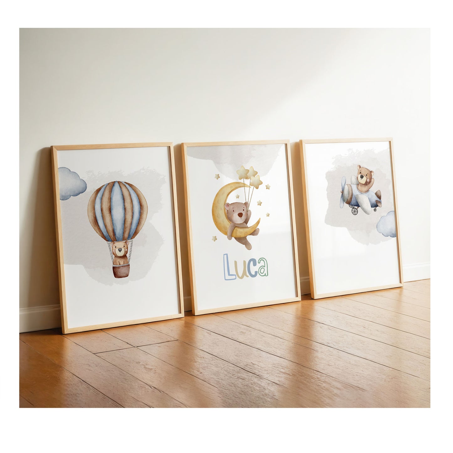 Bear Hot Air Balloon | Name Moon | Airplane | Set of 3