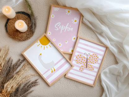 Gans | Gänseblumen | rosa Schmetterling | 3er