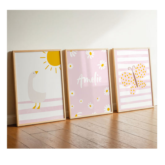 Gans | Gänseblumen | rosa Schmetterling | 3er