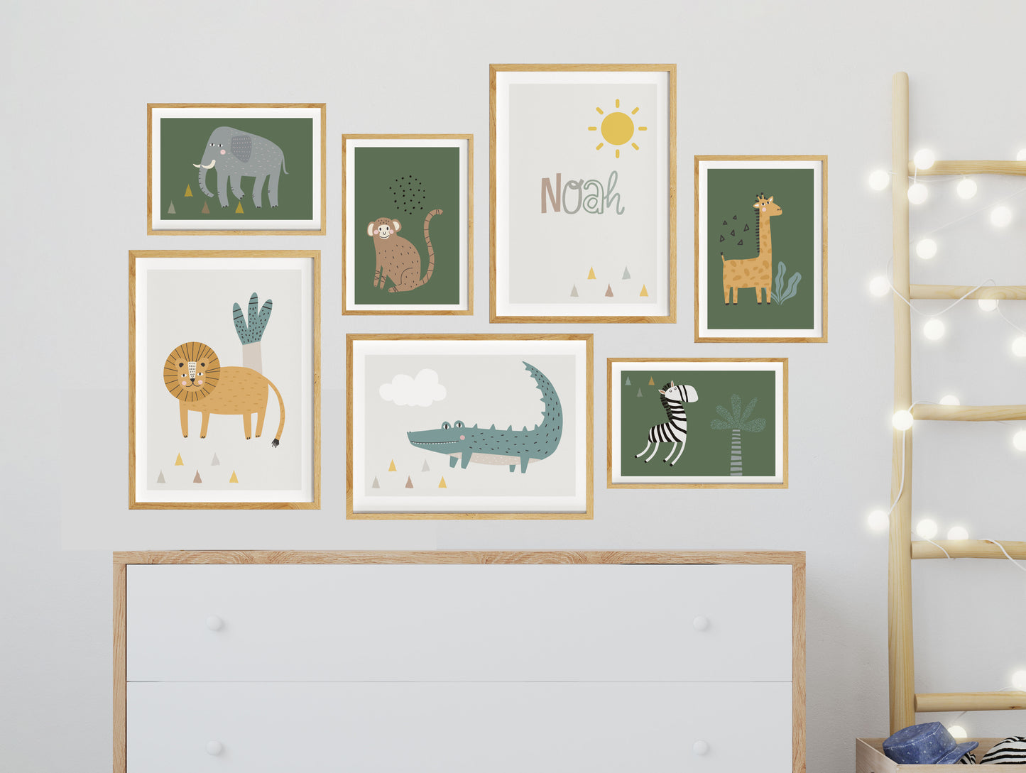 Safari Tiere | Name | Boho | 7er Poster Set