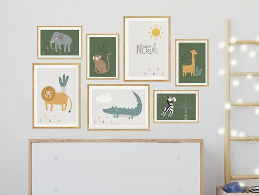 Safari Tiere | Name | Boho | 7er Poster Set