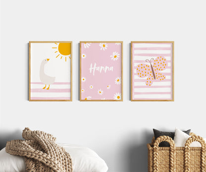 Gans | Gänseblumen | rosa Schmetterling | 3er