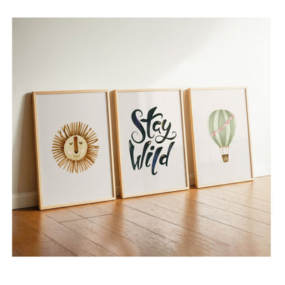 Boho Lion | Stay Wild | Hot Air Balloon | Set of 3 Children's Posters