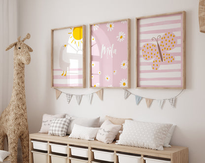 Gans | Gänseblumen | rosa Schmetterling | 3er