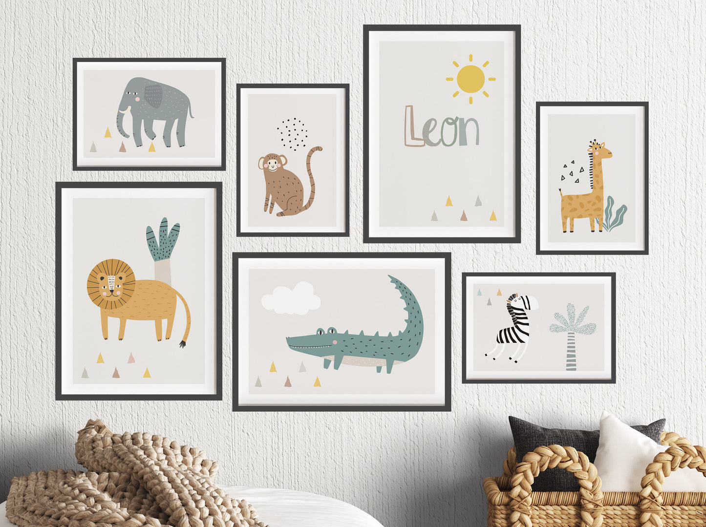 Safari Animals | Name | Boho | Set of 7 Posters