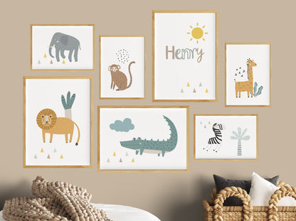 Safari Animals | Name | Boho | Set of 7 Posters