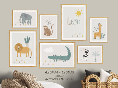 Safari Animals | Name | Boho | Set of 7 Posters